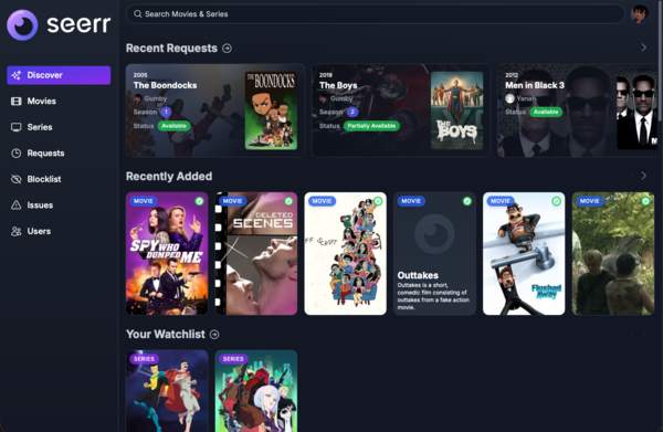 Seerr home/discover screen