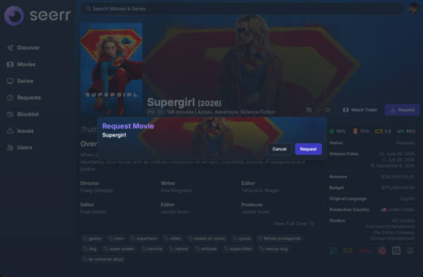 Requesting a movie on Seerr Requesting a movie on Seerr