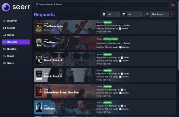 Your requests list with statuses